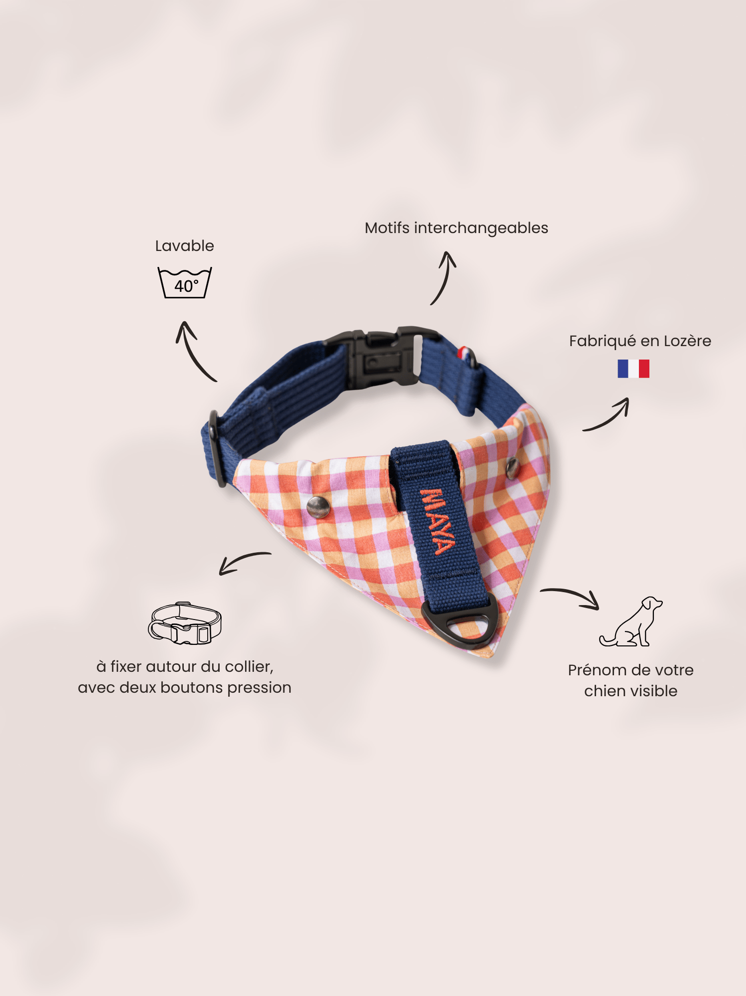 Bandana à fixer Vichy blush