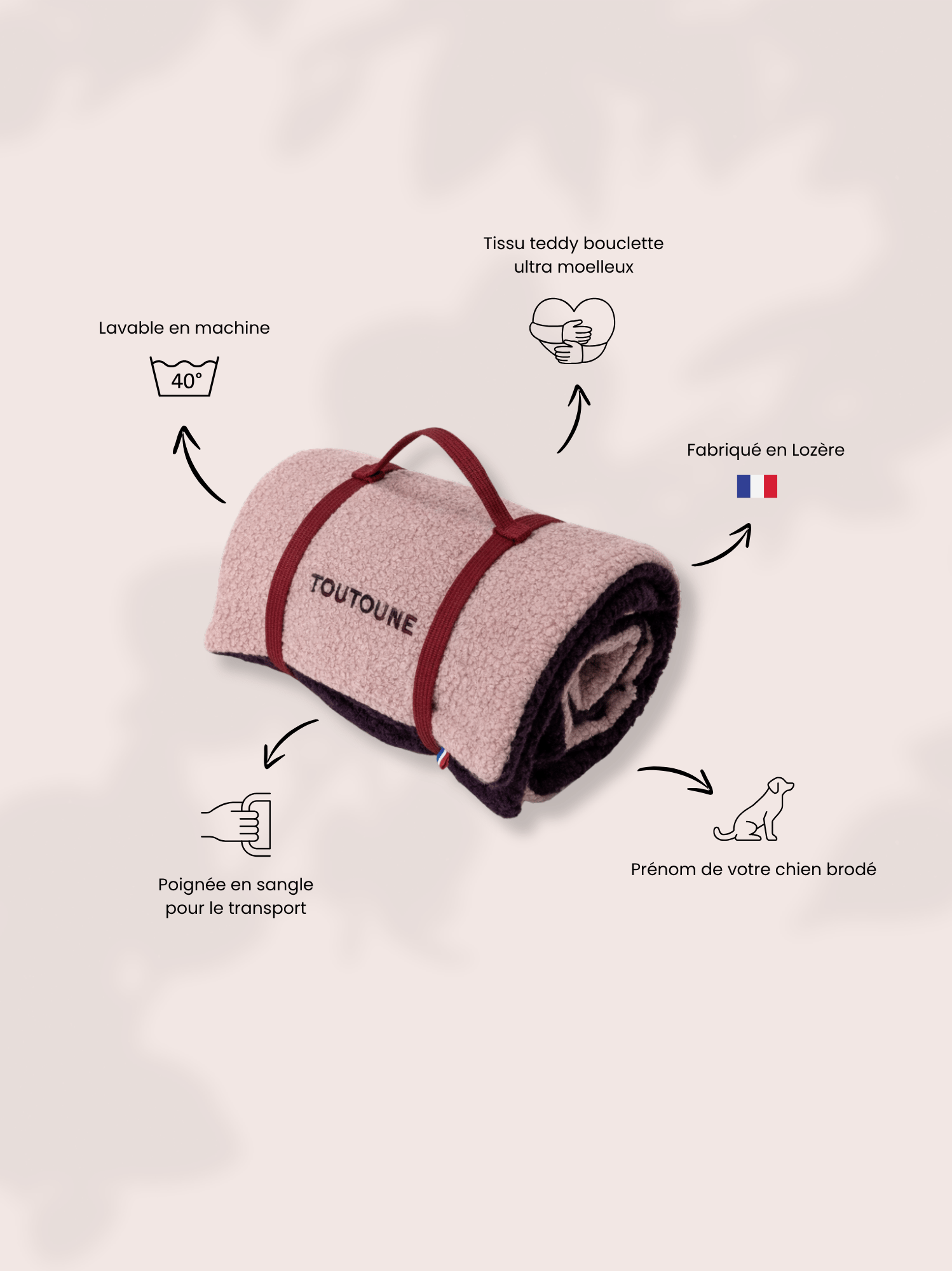 Couverture Teddy Bouclette Rose Prune
